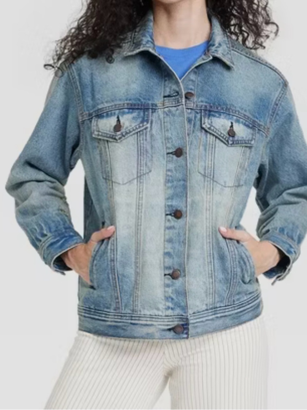 NWT Women's Light Blue Denim Jean Jacket - Casual Button-Front